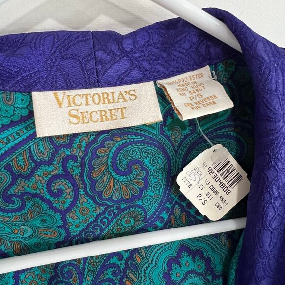 Victoria’s Secret Vintage Teal & Purple Paisley Bathrobe Gold Tag NWT Size Small - Picture 4 of 7